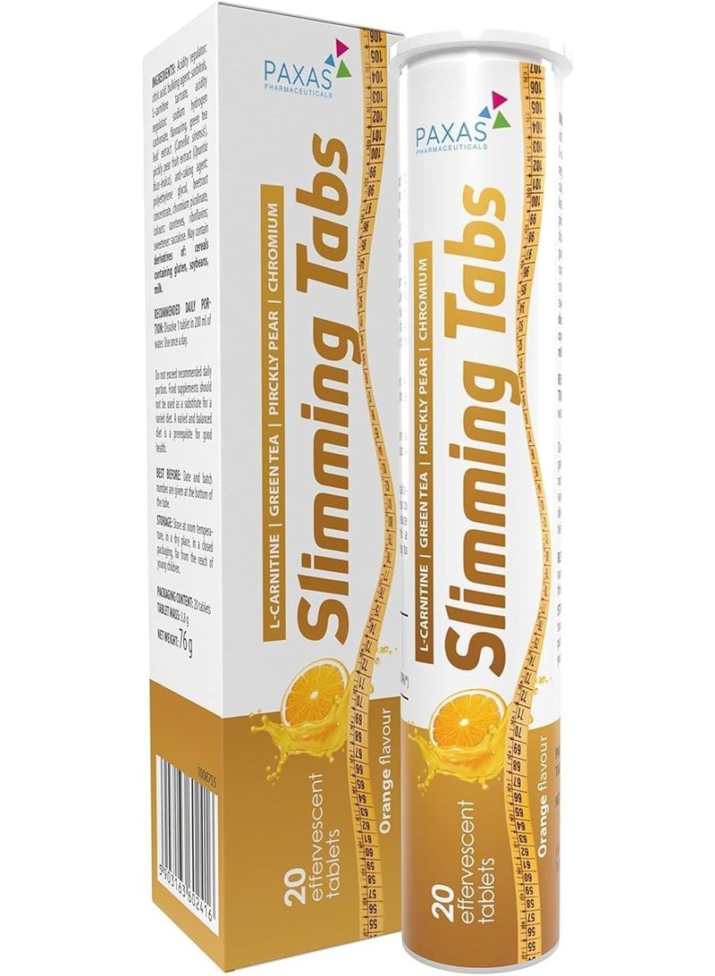 Paxas Slimming Tabs I 20 Effervescent Tablets I Orange Flavor I Weight Maintenance and Weight Control I L-Carnitine I Green Tea Extract I Pirckly Pear Extract - Image 1